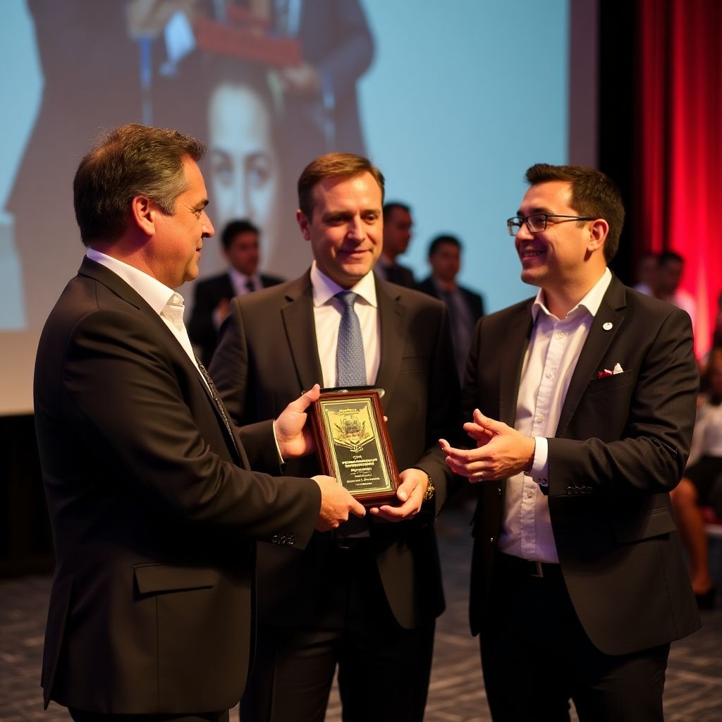Equipo recibiendo premio de excelencia