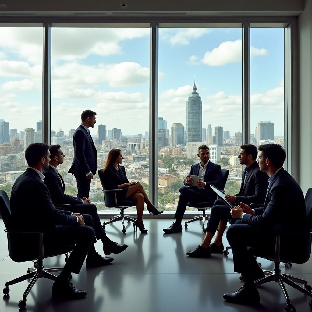 Equipo de consultores financieros en oficina moderna